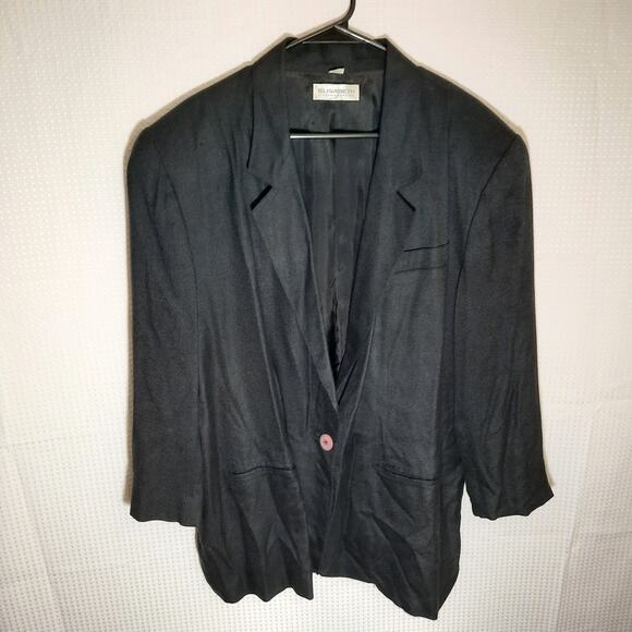 Vtg Liz Claiborne 20 Blazer Women Black Rayon Plus Size Classic Korea 80s 90s - Picture 1 of 6